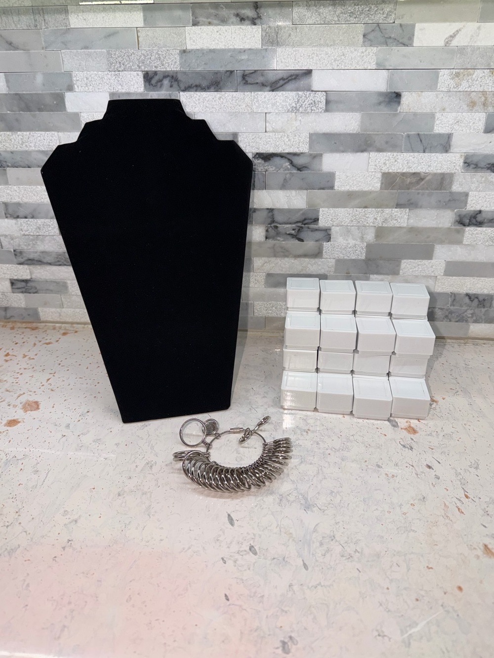 Jewelry Resellers Kit with Necklace Display, Ring Sizer and jewelry boxes